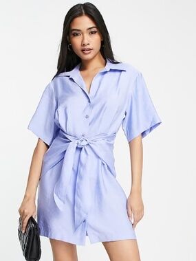 NWT & Other Stories Light Blue Tie Front Shirt Dress Size 2